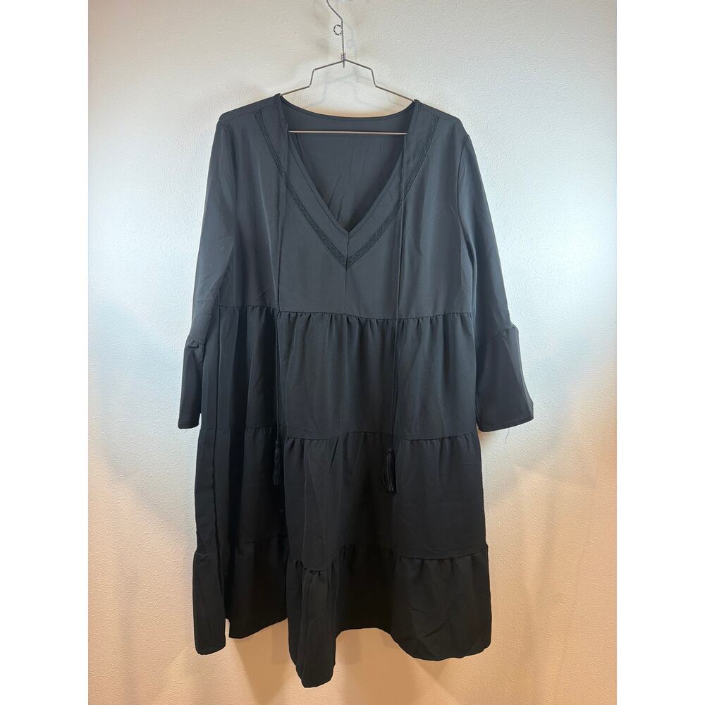 Black knee length light weight ruffle summer dress